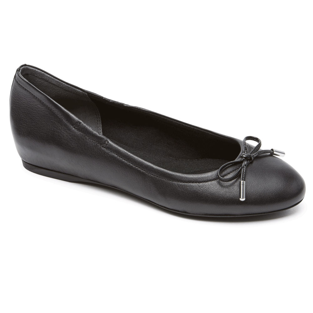 Rockport Flats For Womens Black - Total Motion Hidden Wedge Tied Ballet - AF6480397